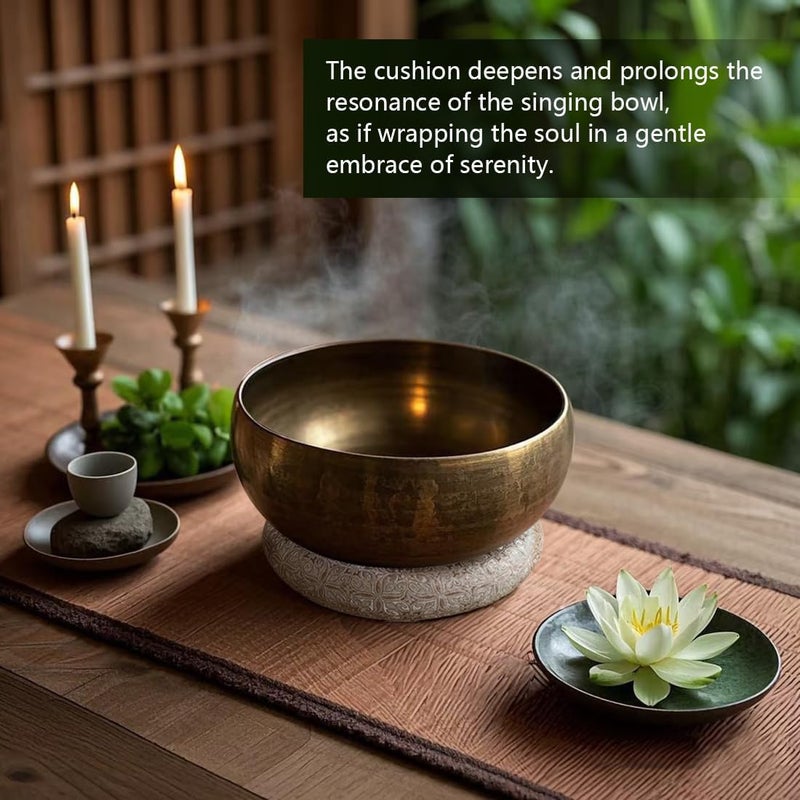 UPCEED Singing Bowl Cushion for Tibetan Singing Bowls, Handmade Silk Brocade Round Cushion Pillow for Sound Healing and Crystal Sound Bowls Accessories(Silver,6.7 Inch) - Image 4